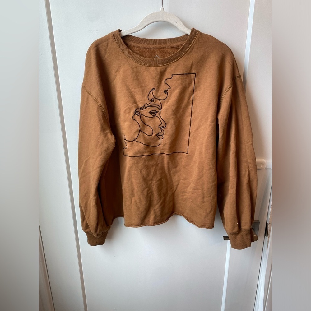 Women’s abstract sweater with raw hem in brown from target size Medium